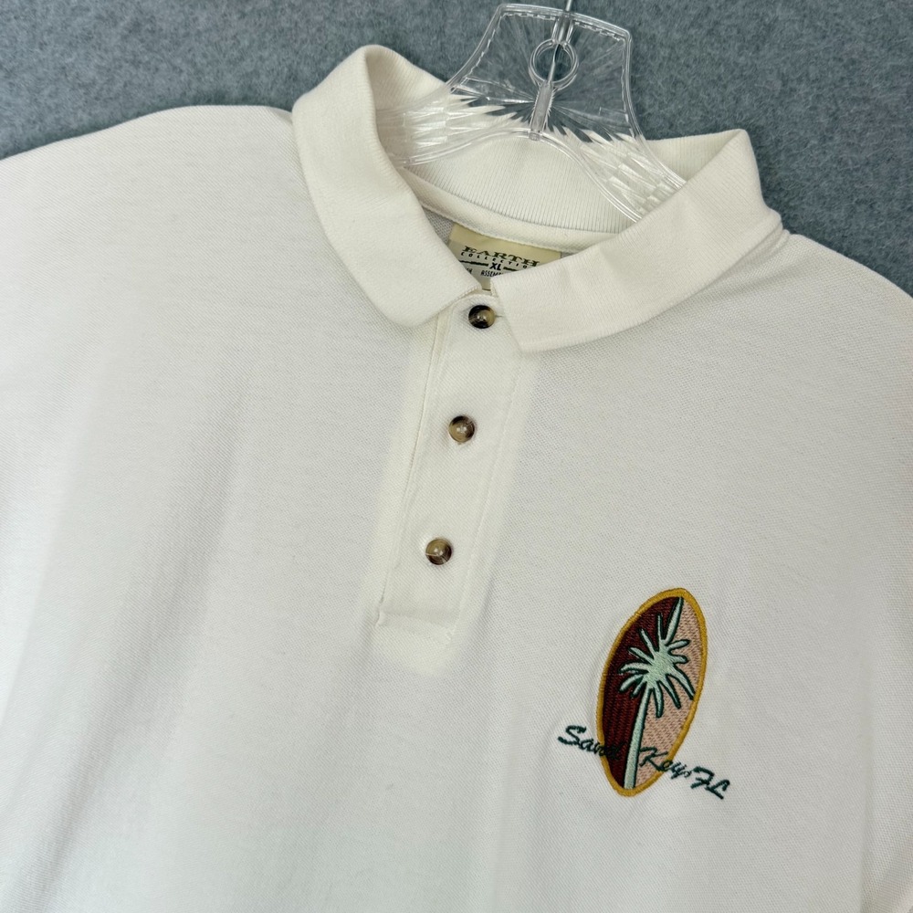 Vintage Sand Key Florida Golf Polo Shirt Mens White Embroidered Palm Logo READ